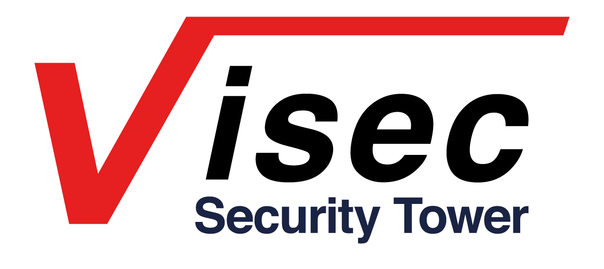 Logo von ViSec mit dem Schriftzug 'ViSec' in kräftigem Rot und 'Security Tower' in Blau.